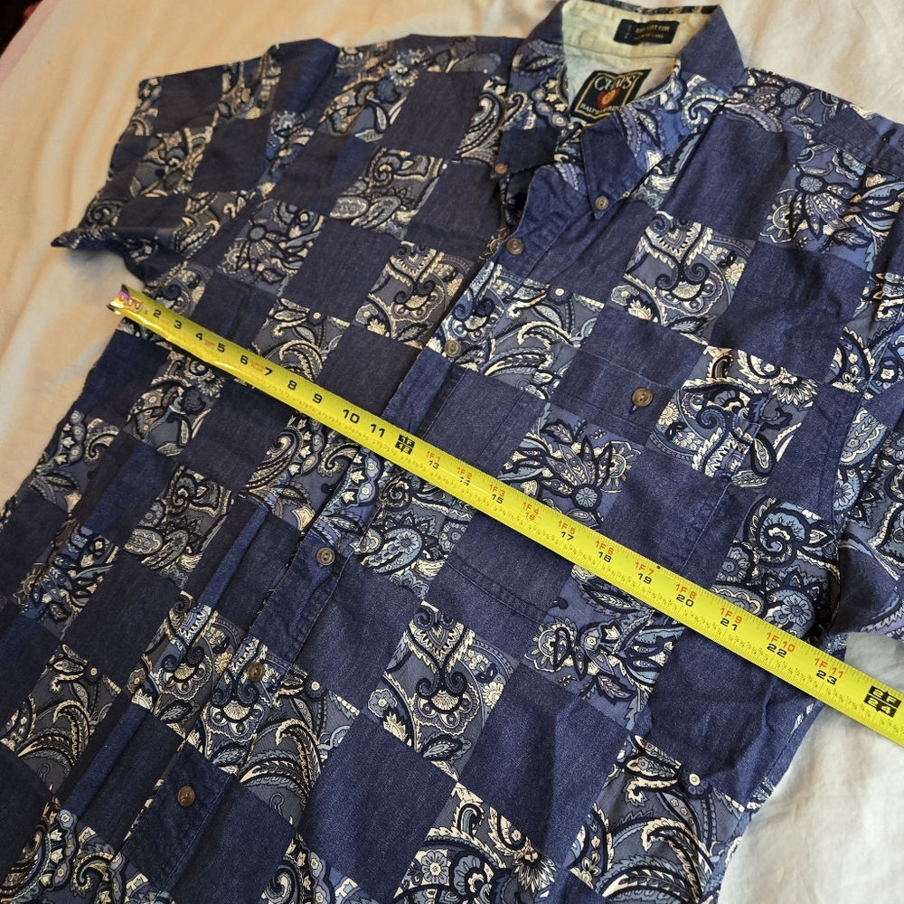 Chaps Ralph Lauren Cotton blue paisley checker short sleeve button down - Picture 4 of 7